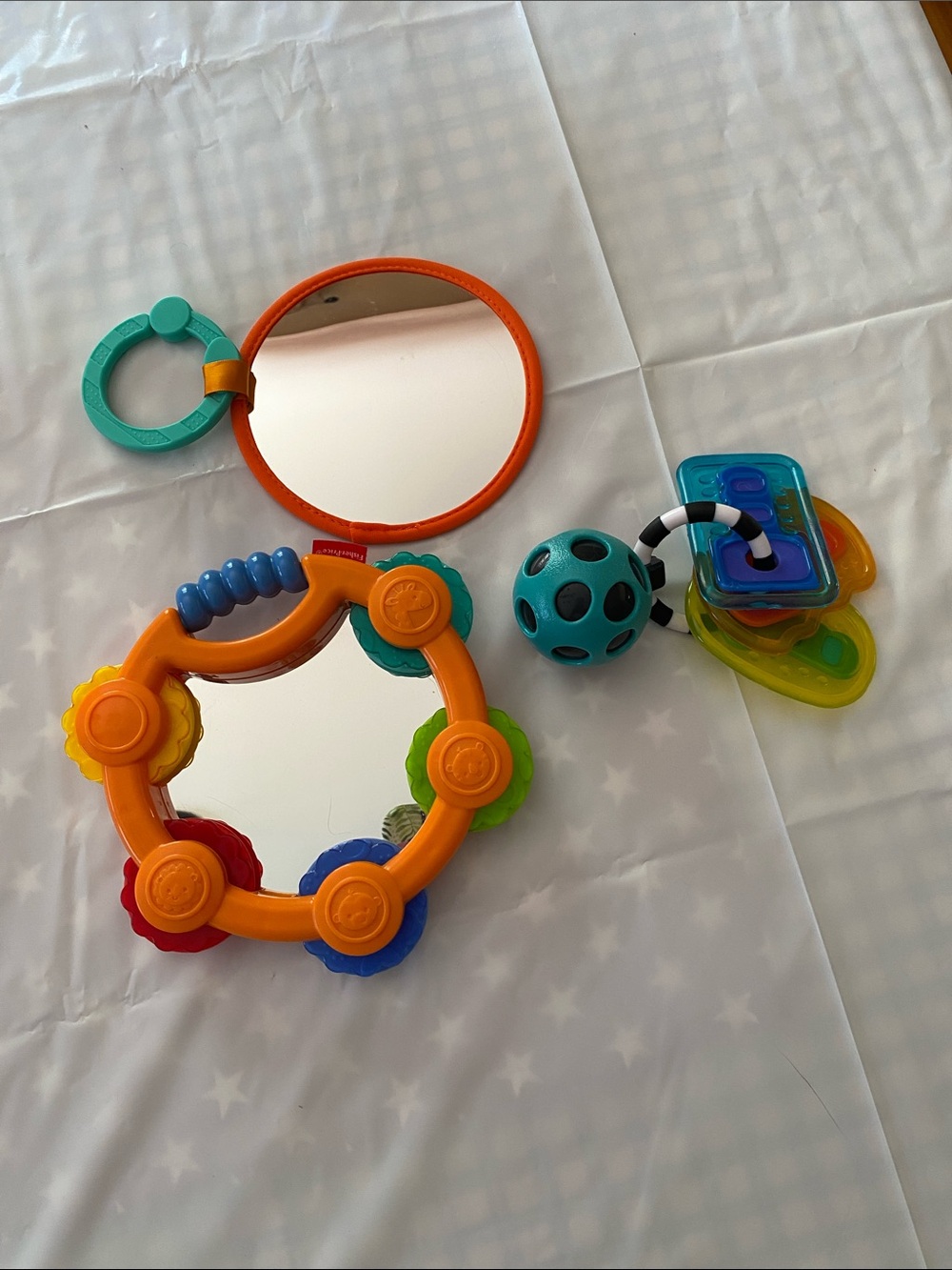 Baby Development Toy Set - Orange Teether Tambourine Mirror Rattle